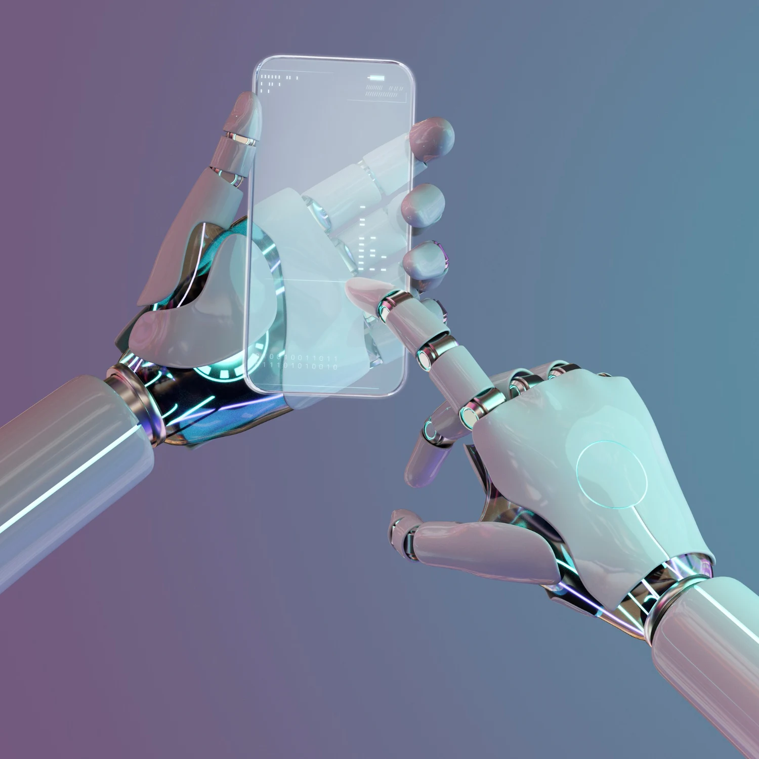 Manos robóticas utilizando un teléfono móvil transparente